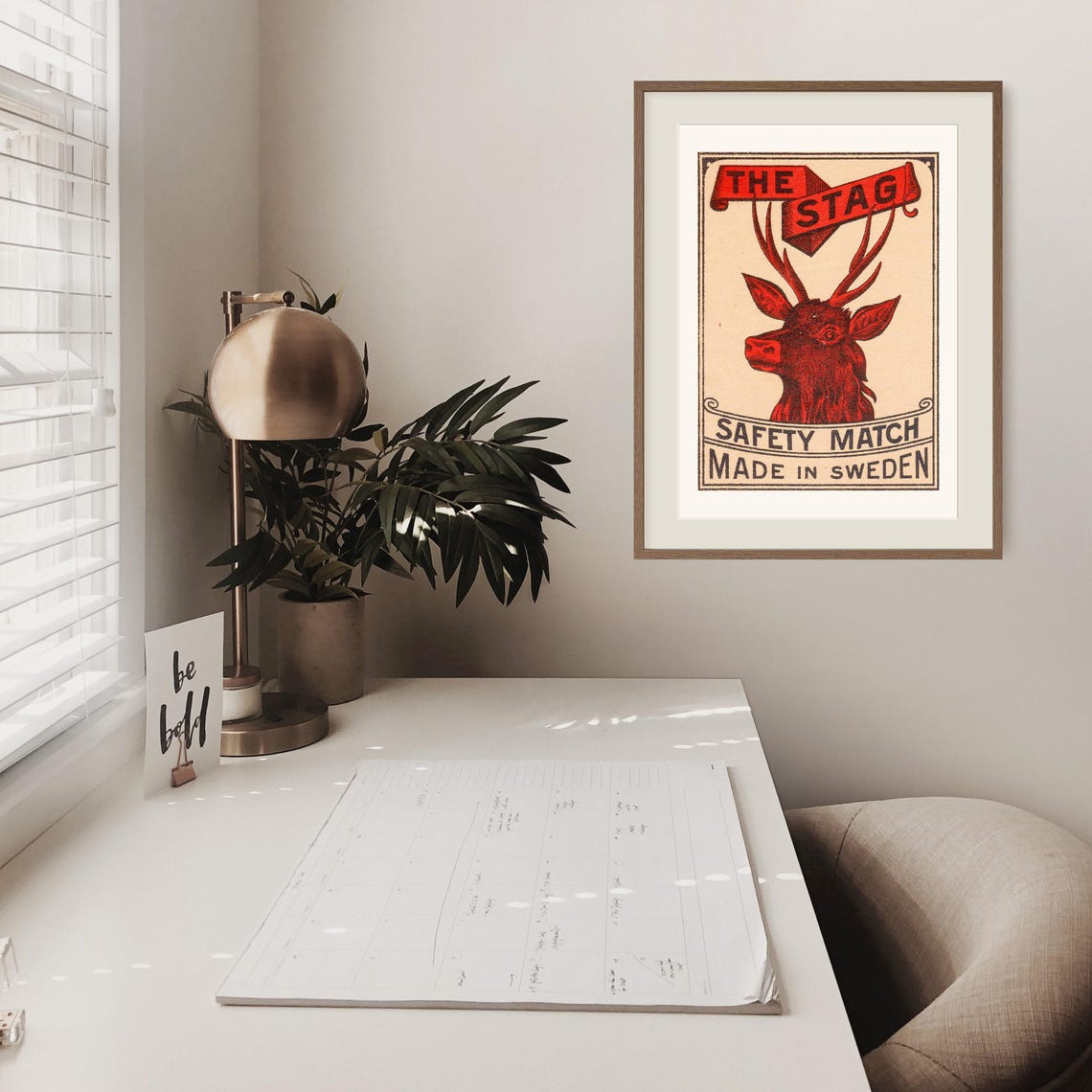 The Stag Red Swedish Safety Match Vintage Label Art Poster Deer - Image 2