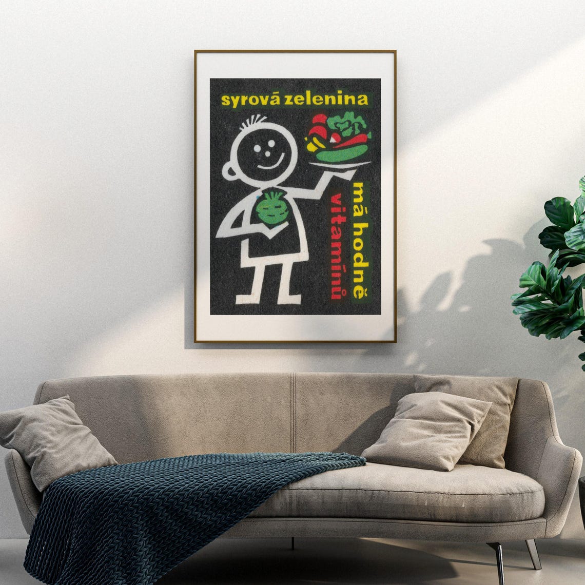 Raw Vegetables Lots Of Vitamins Cartoon Kid Black Vintage Poster - Image 3