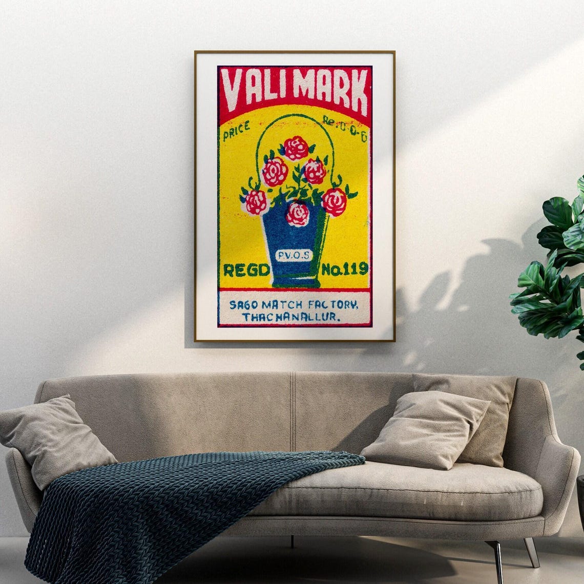 Vali Mark Flower Basket Vintage Indian Safety Matches Label Poster - Image 3