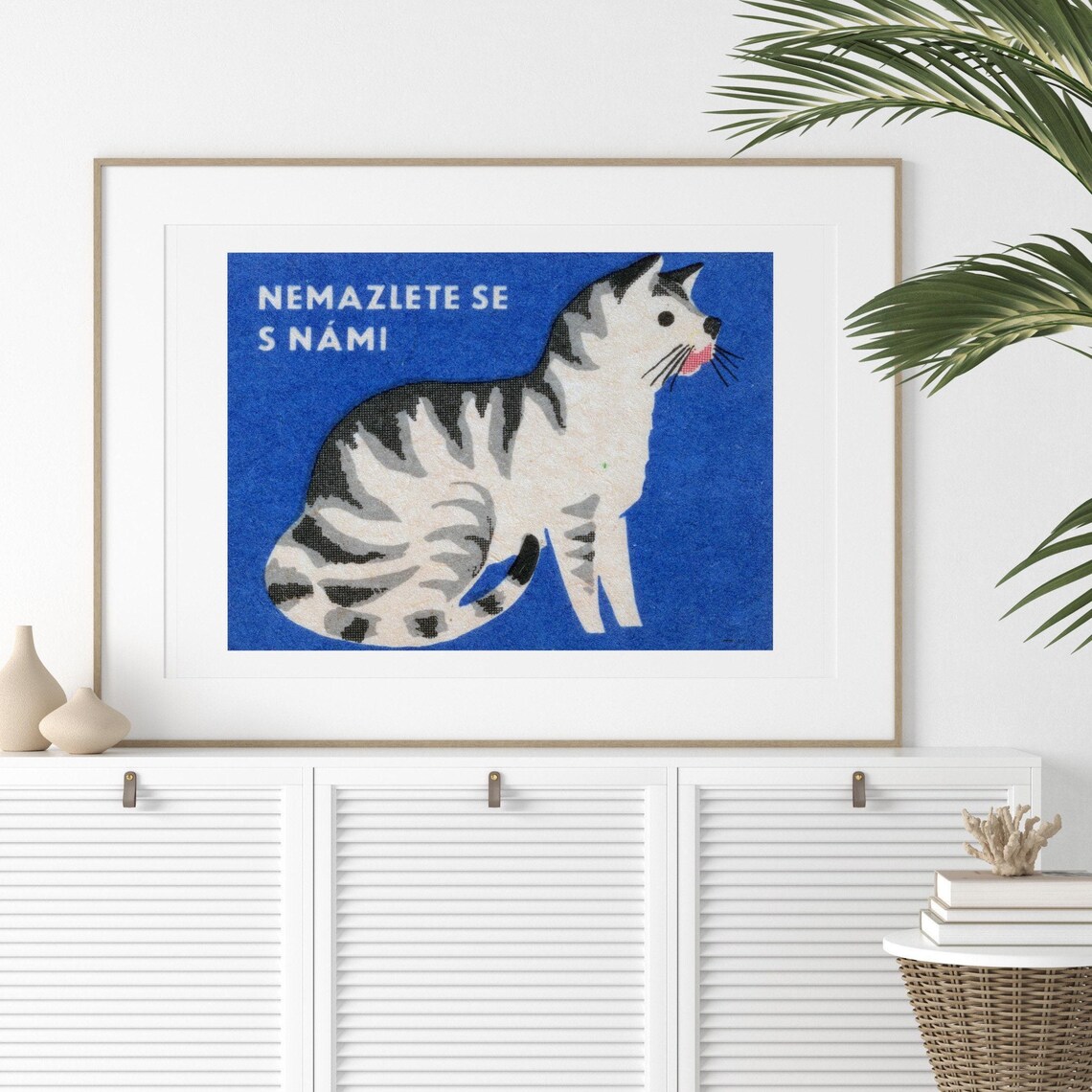 Blue Czech Cat Vintage Match Label Cute Retro Animal Art Poster - Image 2