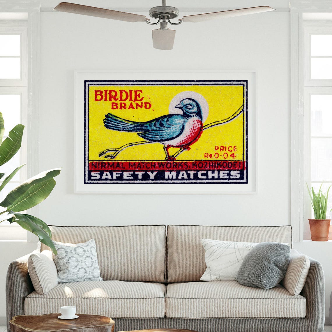 Birdie Brand Red Breasted Bird Perch Vintage India Match Poster - Image 3