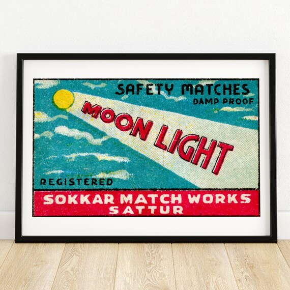 Moonlight Matchbox Print Aesthetic Wall Art Vintage Indian Art Matchbox Wall Poster Vintage Poster Print
