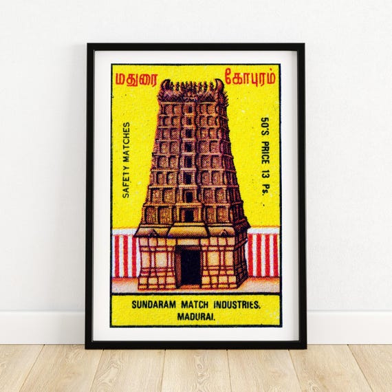 Indian Temple Matchbox Print Aesthetic Wall Art Vintage India Art Matchbox Wall Poster Vintage Poster Print