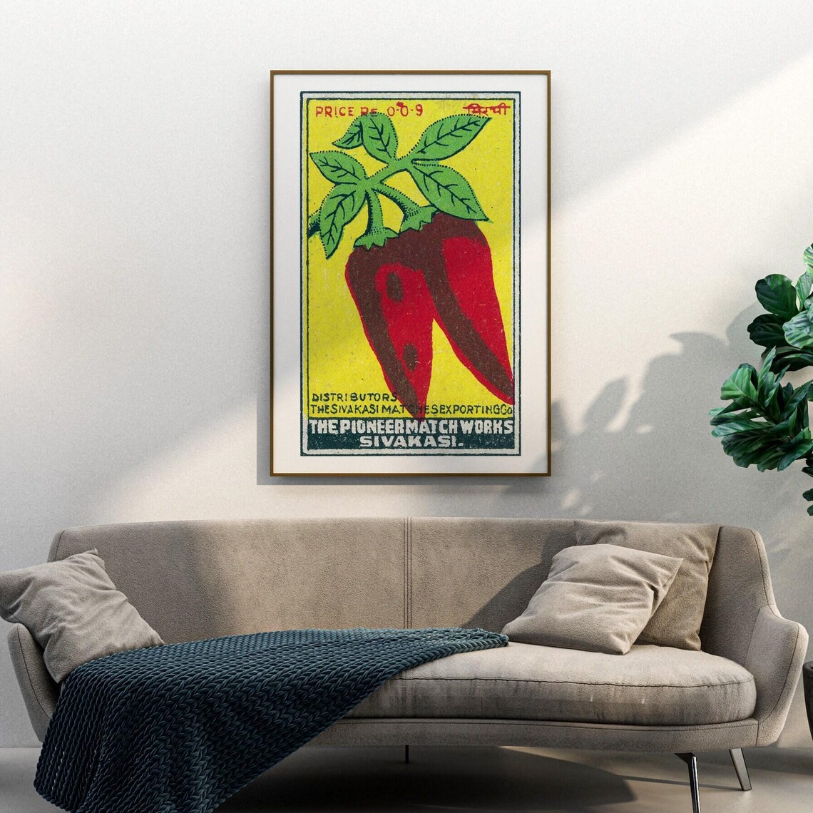 Red Chili Pepper Indian Match Label Vintage Sivakasi Art Poster - Image 3