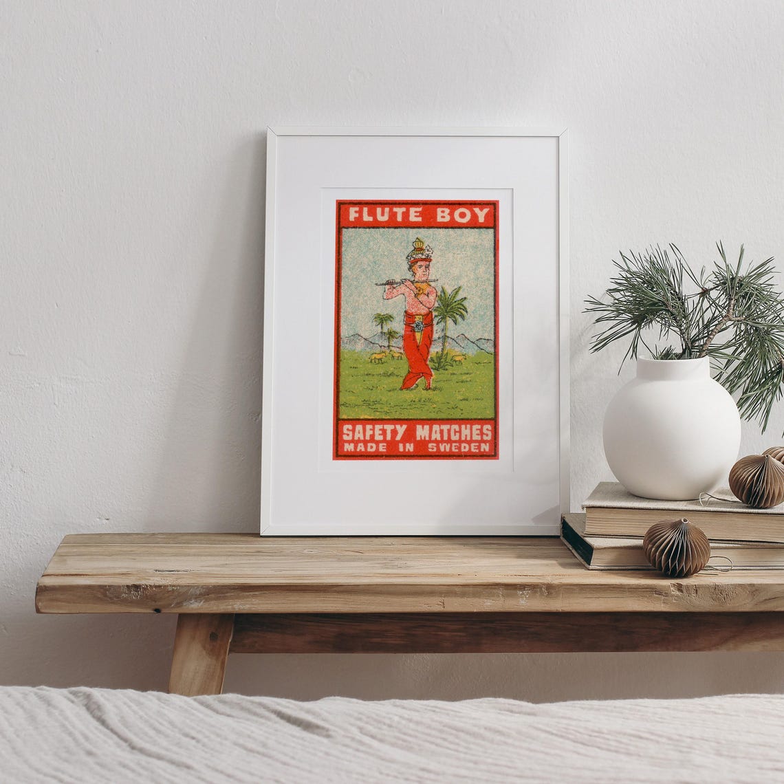 Flute Boy Playing Pastoral Landscape Swedish Safety Matches Poster - Image 3