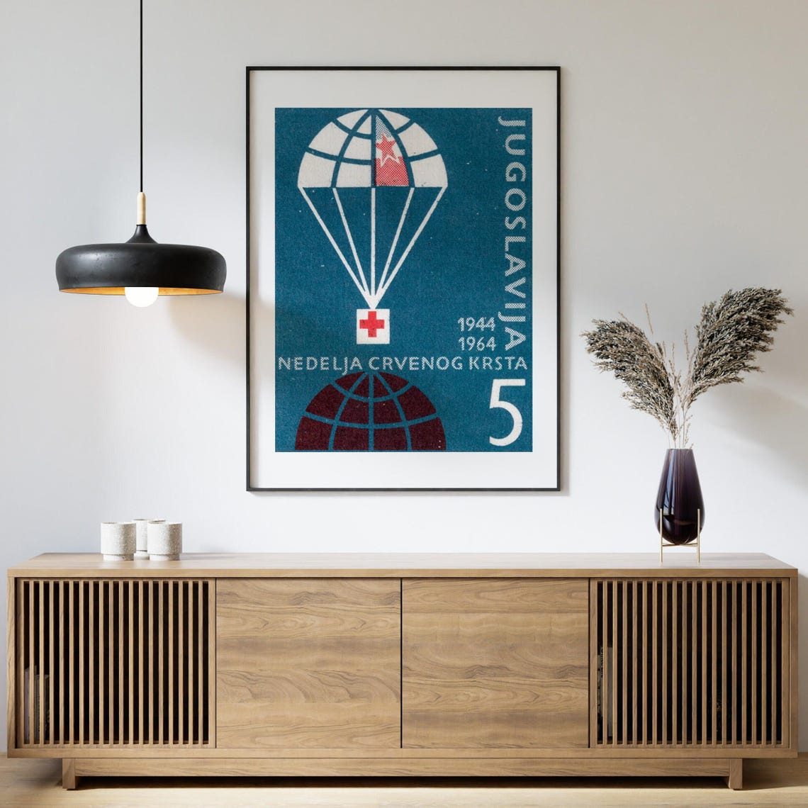 Yugoslavia Red Cross Week Parachute Vintage Postage Stamp Art Poster - Image 4