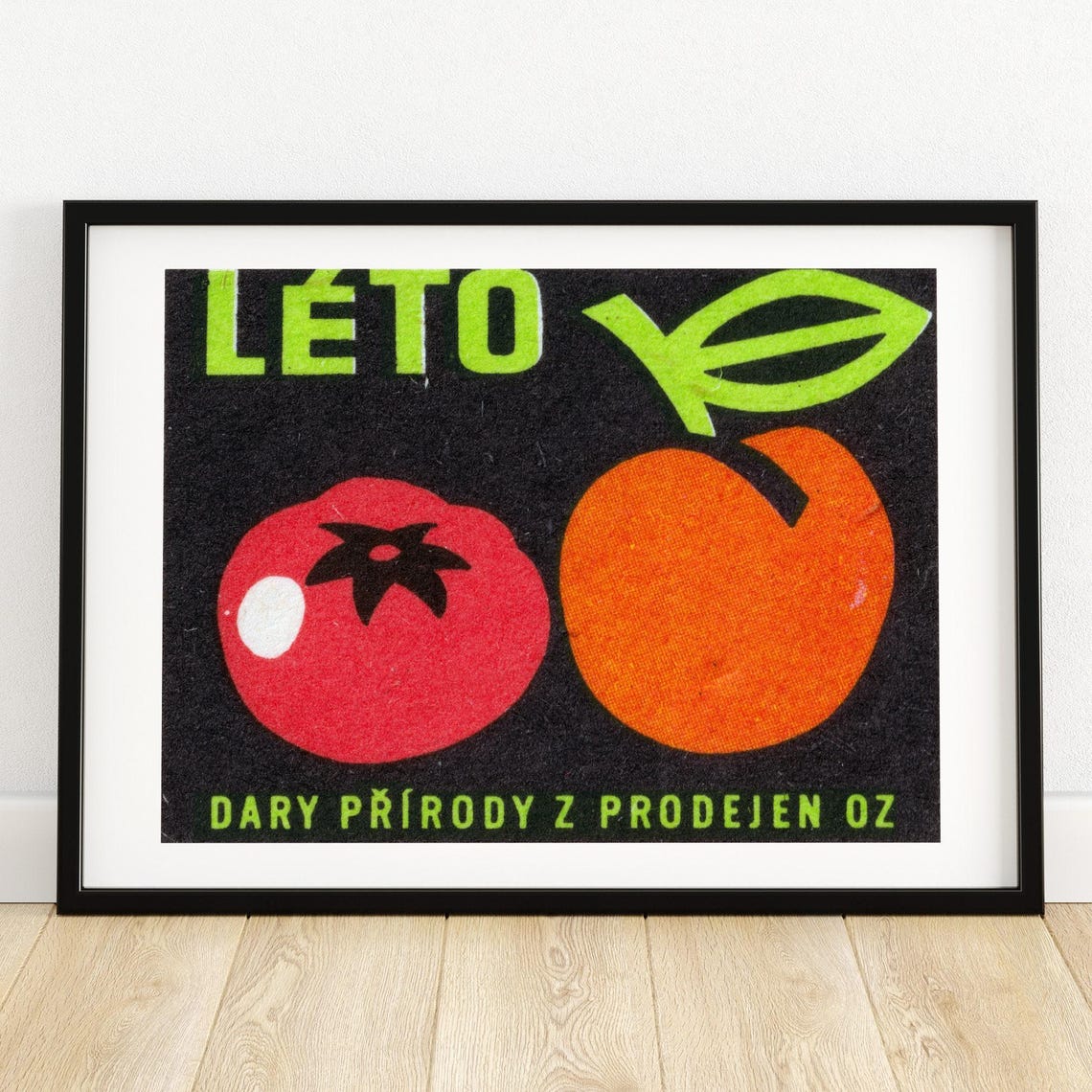 Summer Tomato Peach Vintage Czech Fruit Matchbox Label Poster