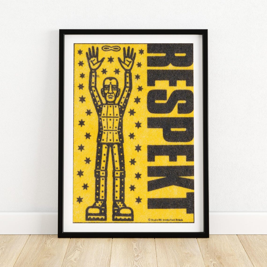 Respekt Tin Man Robot Stars Bold Yellow Matchbox Art Vintage Poster