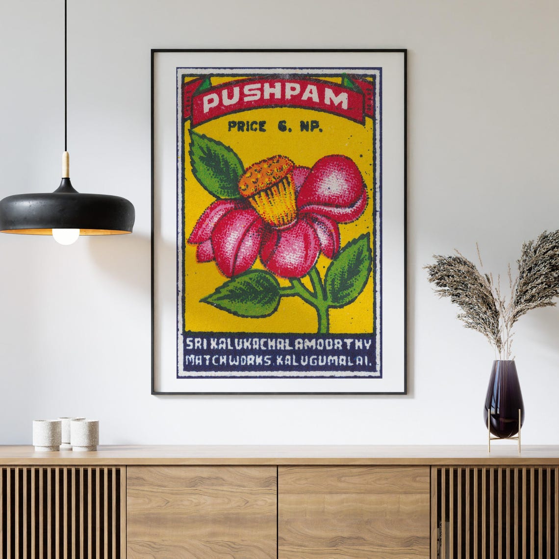 Pushpam Pink Flower Indian Matchbox Label Vintage Bloom Poster - Image 4