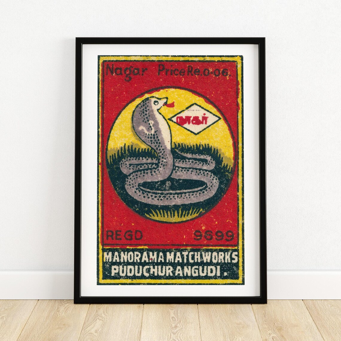 Cobra Snake Matchbox Vintage India Poster Print