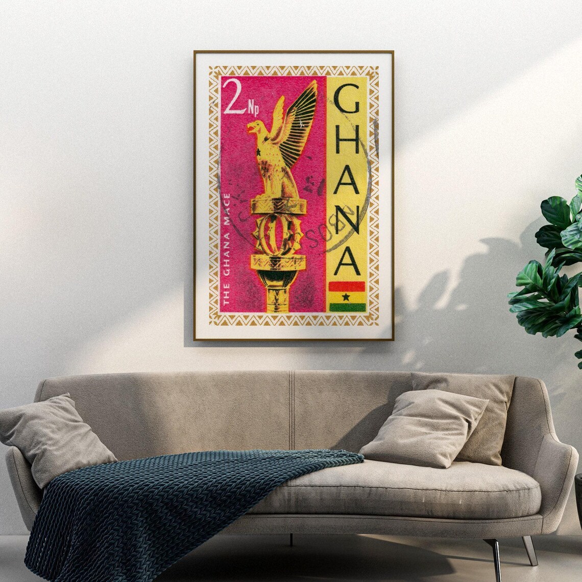 Golden Eagle Statue Vintage Ghana Postage Stamp Print - Image 3