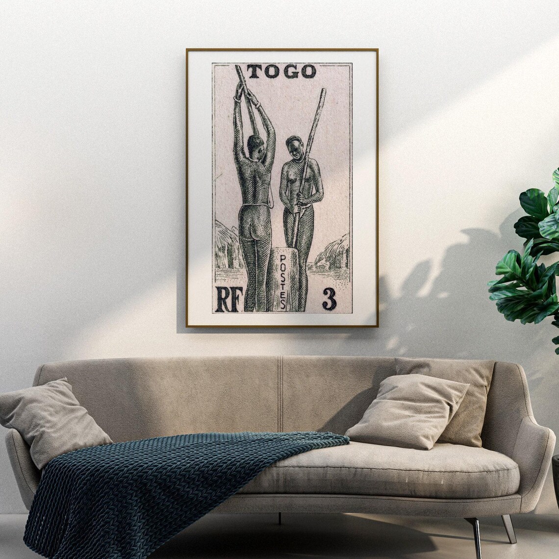 Togo RF Postes Village Women With Mortar Vintage Stamp Art Poster - Image 3