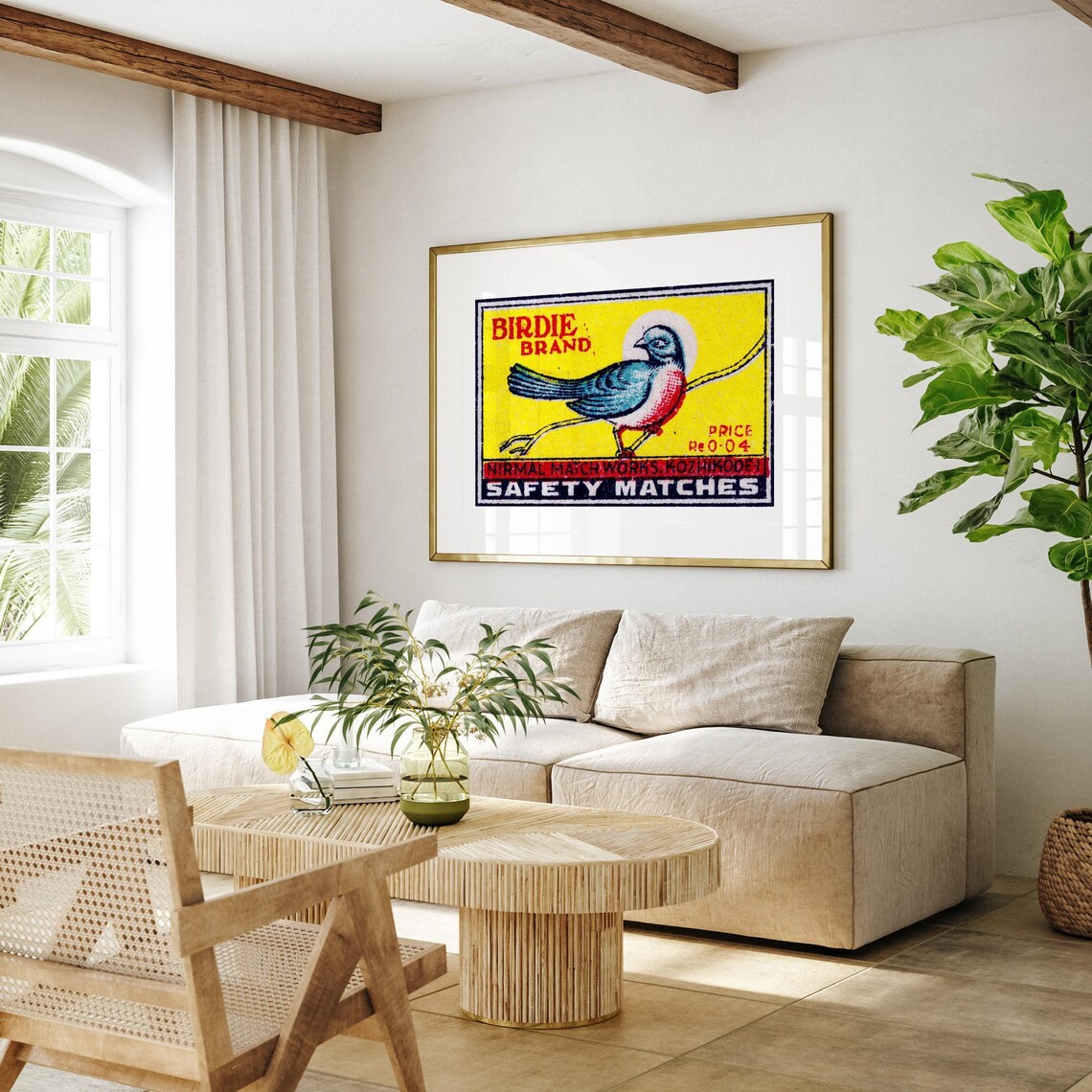 Birdie Brand Red Breasted Bird Perch Vintage India Match Poster - Image 4