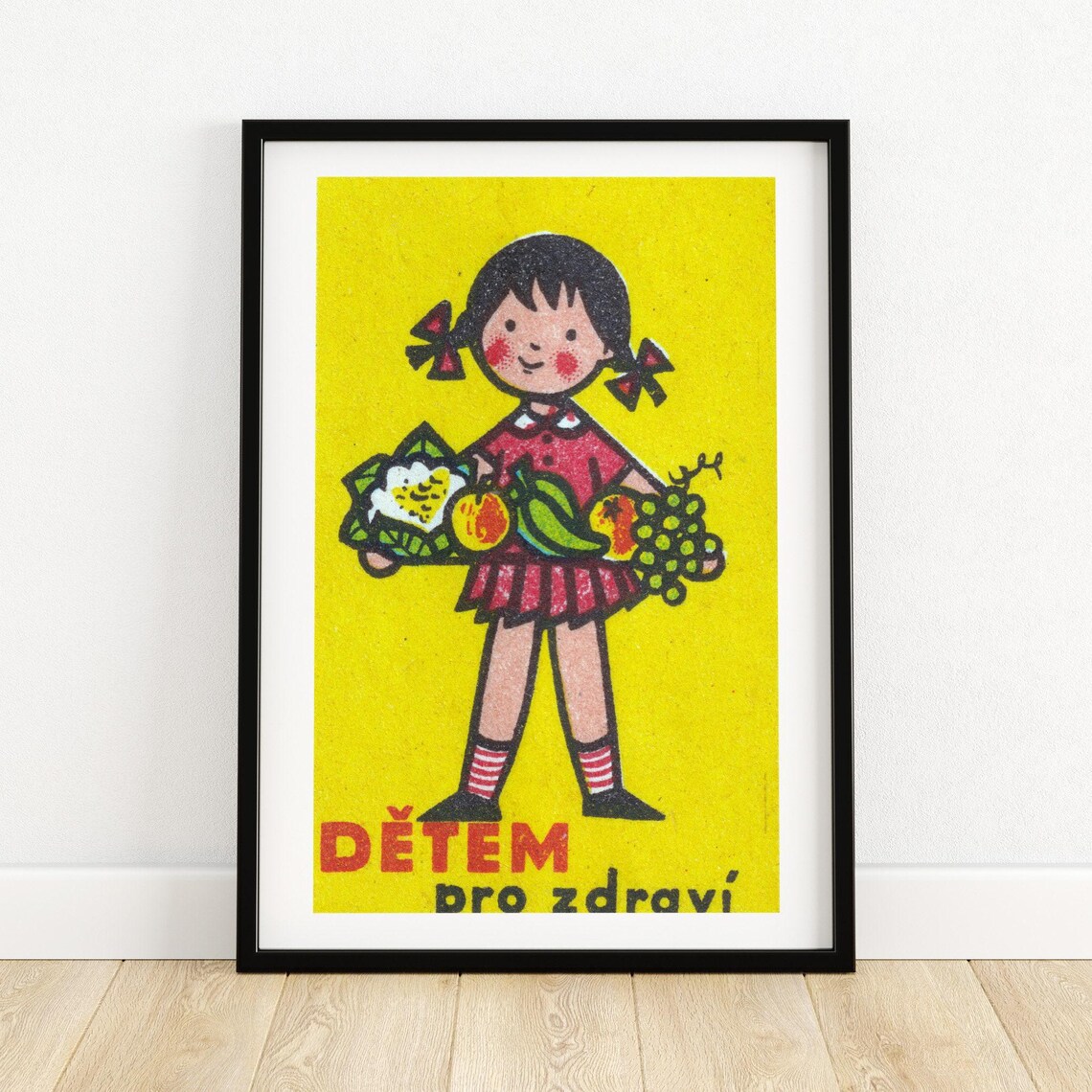 Czech Fruit for Children Vintage Girl Yellow Retro Art Poster