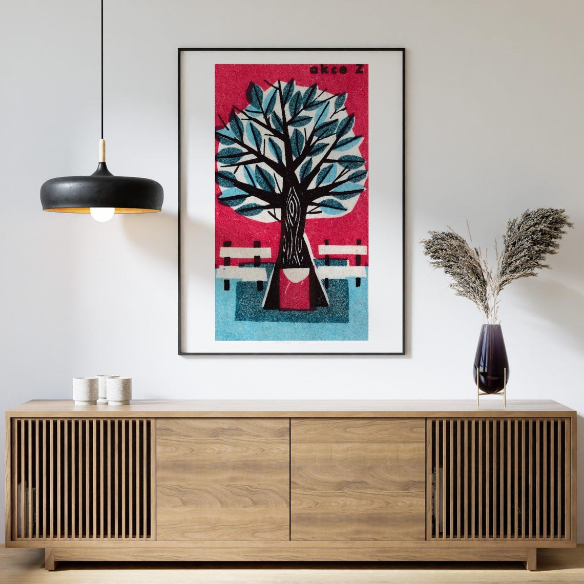 Tree With Park Benches Vintage Czech Matchbox Label Art Poster - Image 4