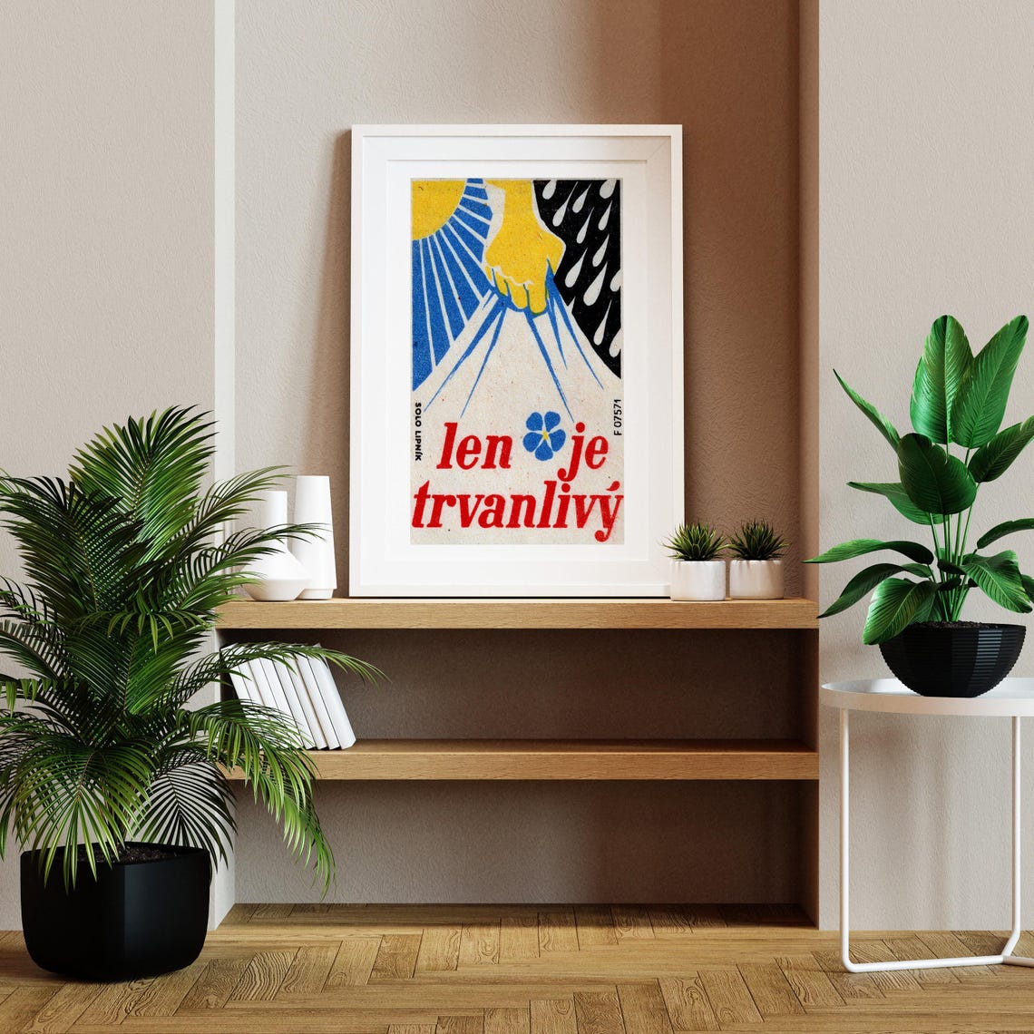 Len Je Trvanlivy Vintage Czech Hand Flower Matchbox Label Poster - Image 2