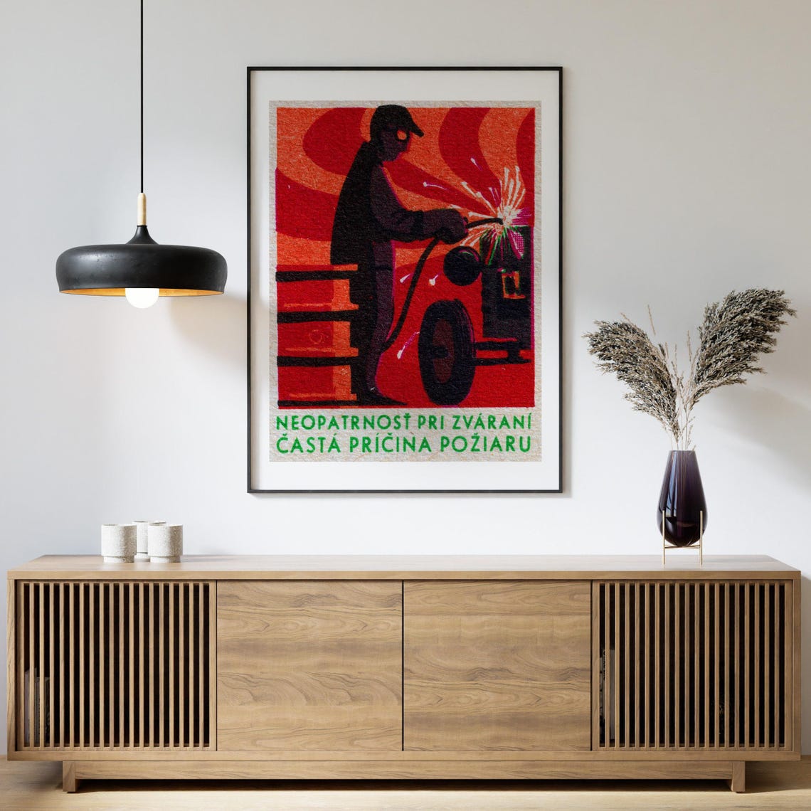 Slovak Welding Fire Safety Welder Sparks Vintage Matchbox Label Poster - Image 4