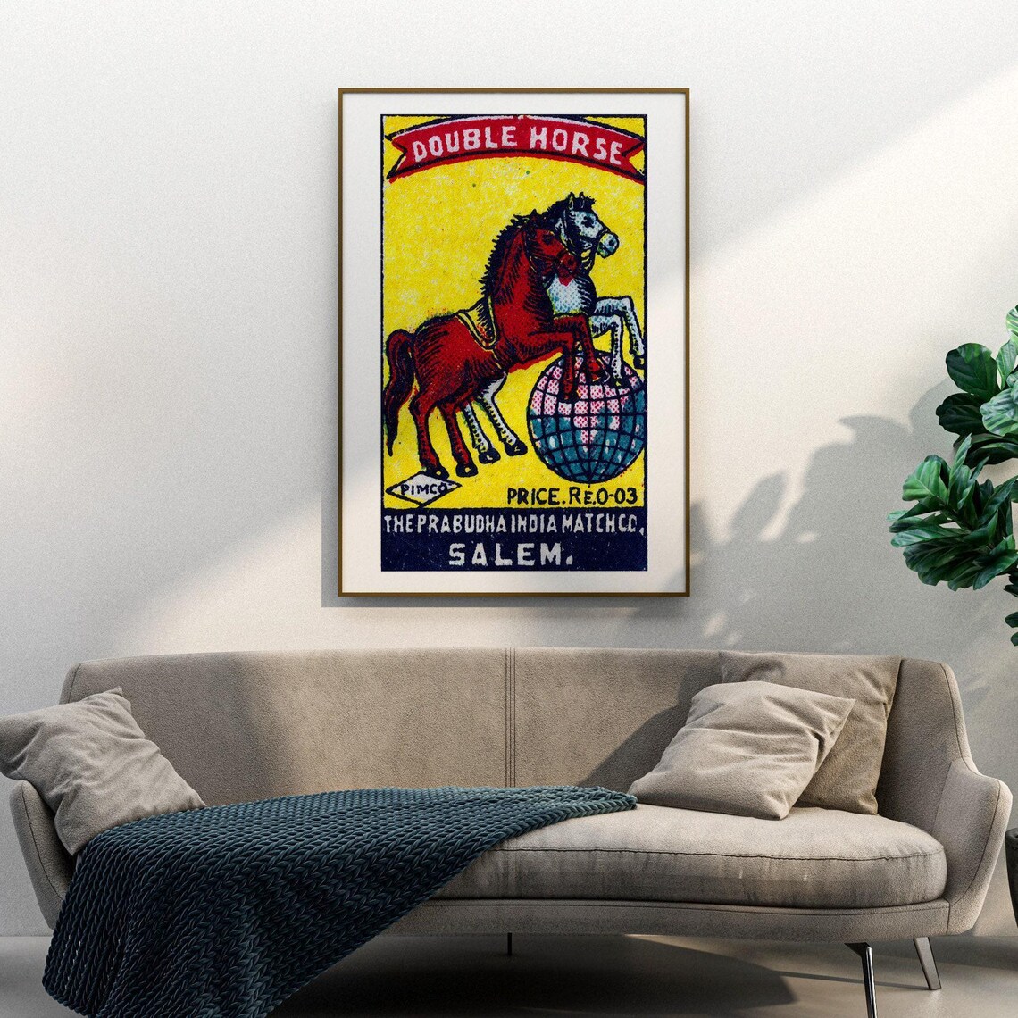 Double Horse Globe Vintage Indian Safety Matches Label Poster - Image 3