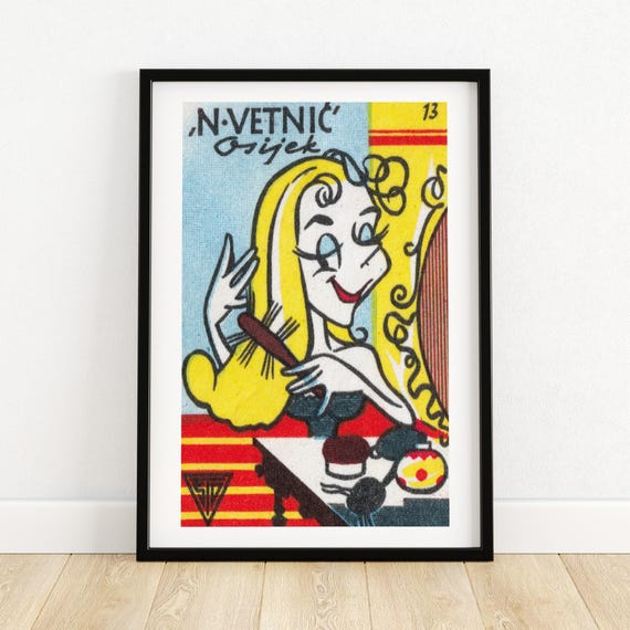 Woman Brushing Hair Retro Osijek Vanity Matchbox Label Art Poster
