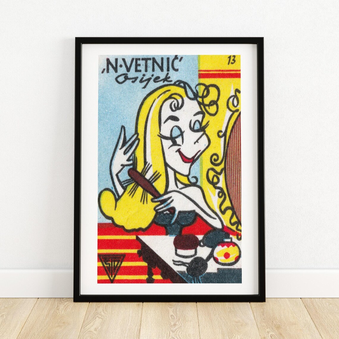 Woman Brushing Hair Retro Osijek Vanity Matchbox Label Art Poster