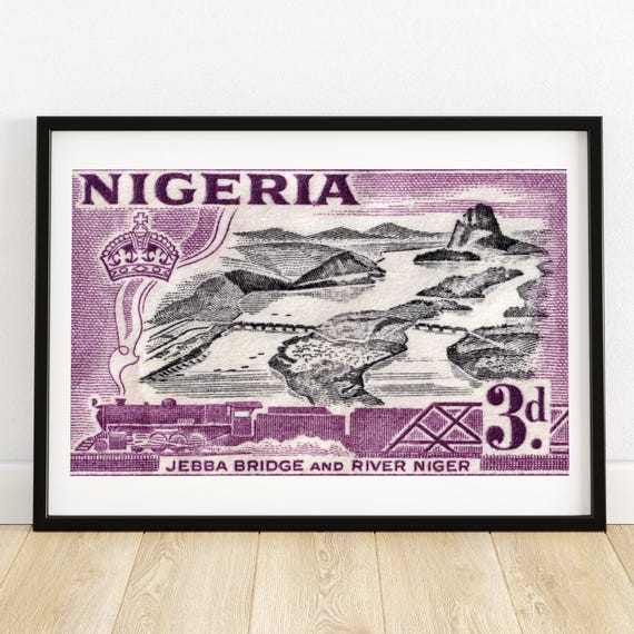 River Railway Vintage Nigeria Art Postage Stamp Print Aesthetic Wall Art Postage Stamp Wall Poster Vintage African Art