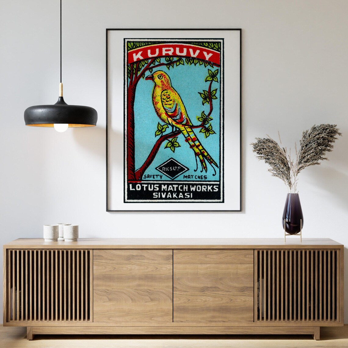 Kuruvy Yellow Bird Lotus Match Works Sivakasi Vintage Label Art Poster - Image 4