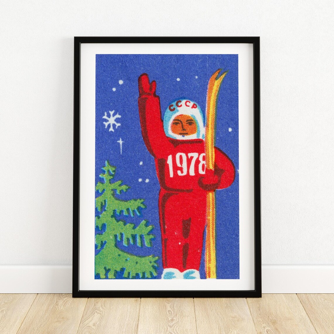 Christmas Cosmonaut Vintage Eastern Europe Poster Print