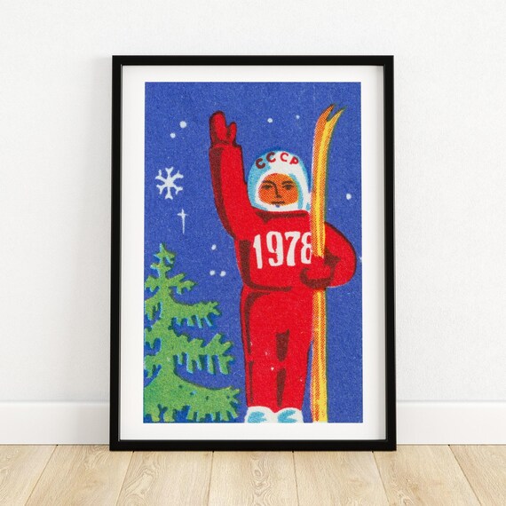 Christmas Cosmonaut Vintage Eastern Europe Poster Print