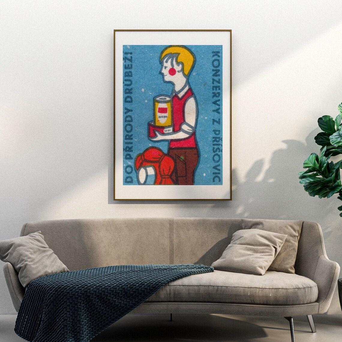 Boy With Cans Anti Litter Vintage Czech Matchbox Label Art Poster - Image 3