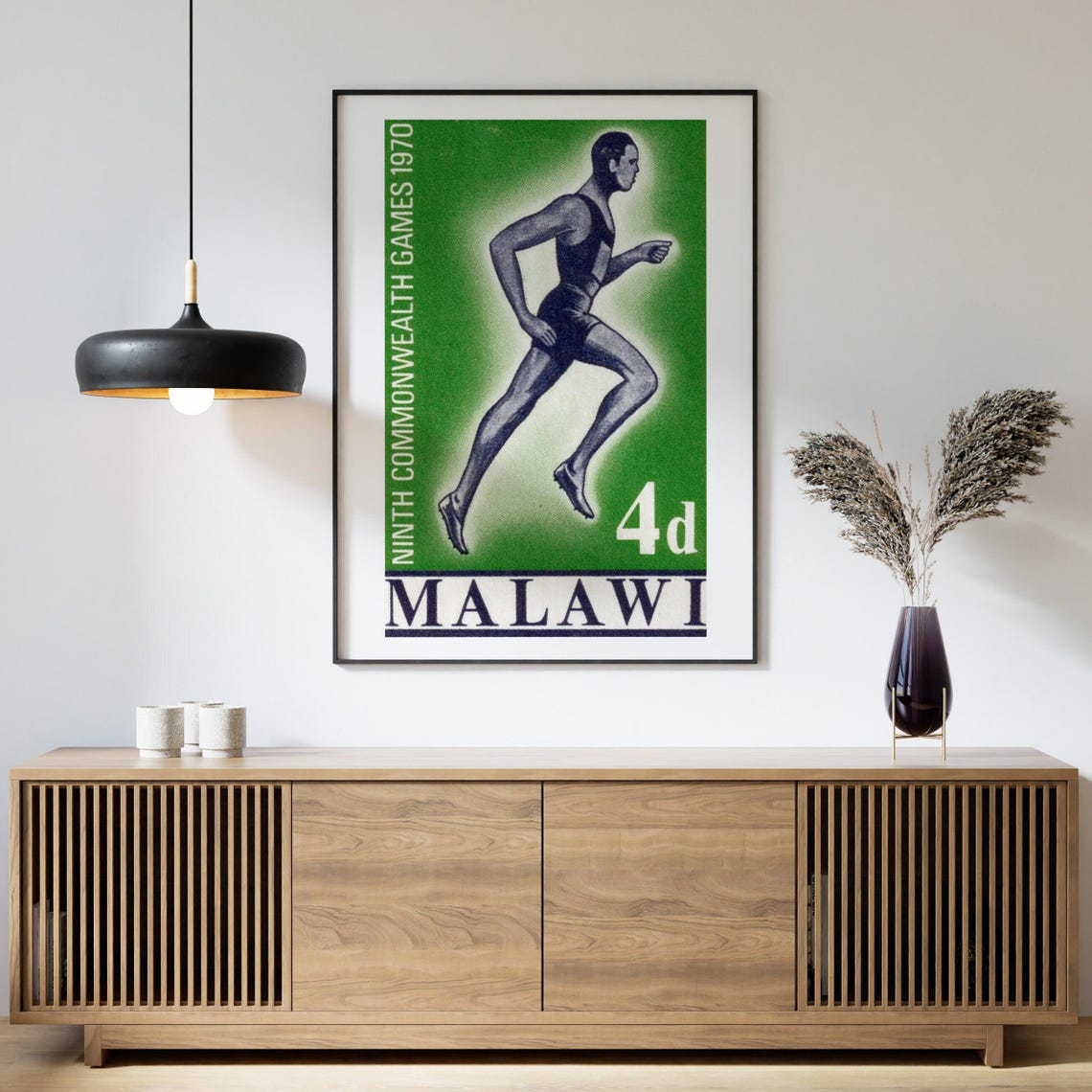 Malawi 1970 Commonwealth Games Runner Vintage Sports Stamp Poster - Image 4