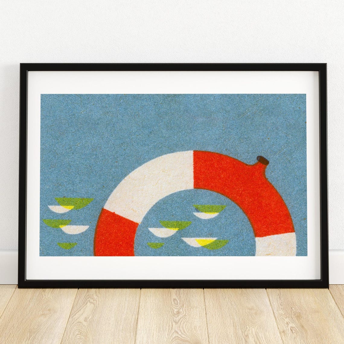 Lifesaving Ring Minimalist Matchbox Sea Rescue Blue Art Poster