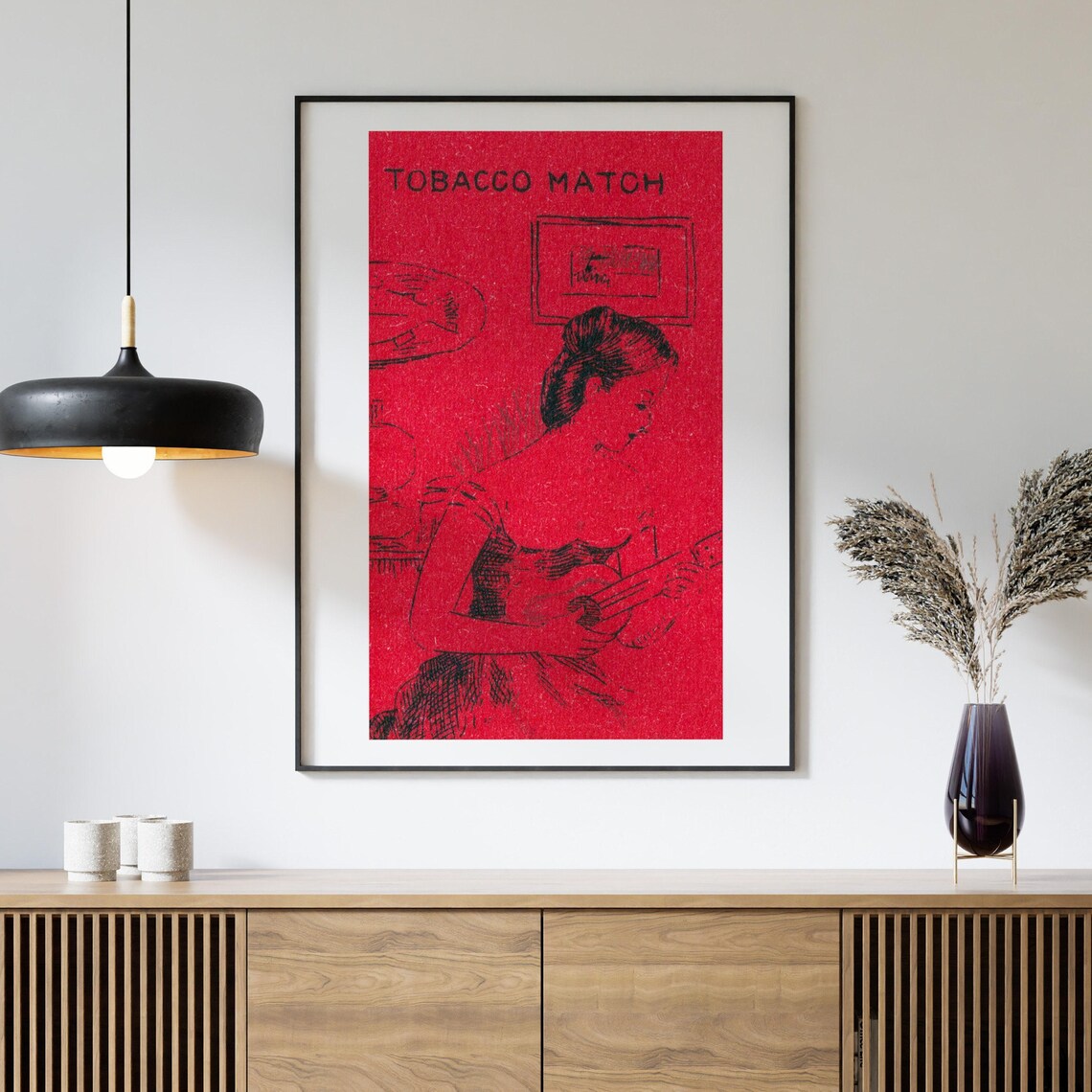 Woman Playing Guitar Red Tobacco Match Label Vintage Art Poster - Image 4