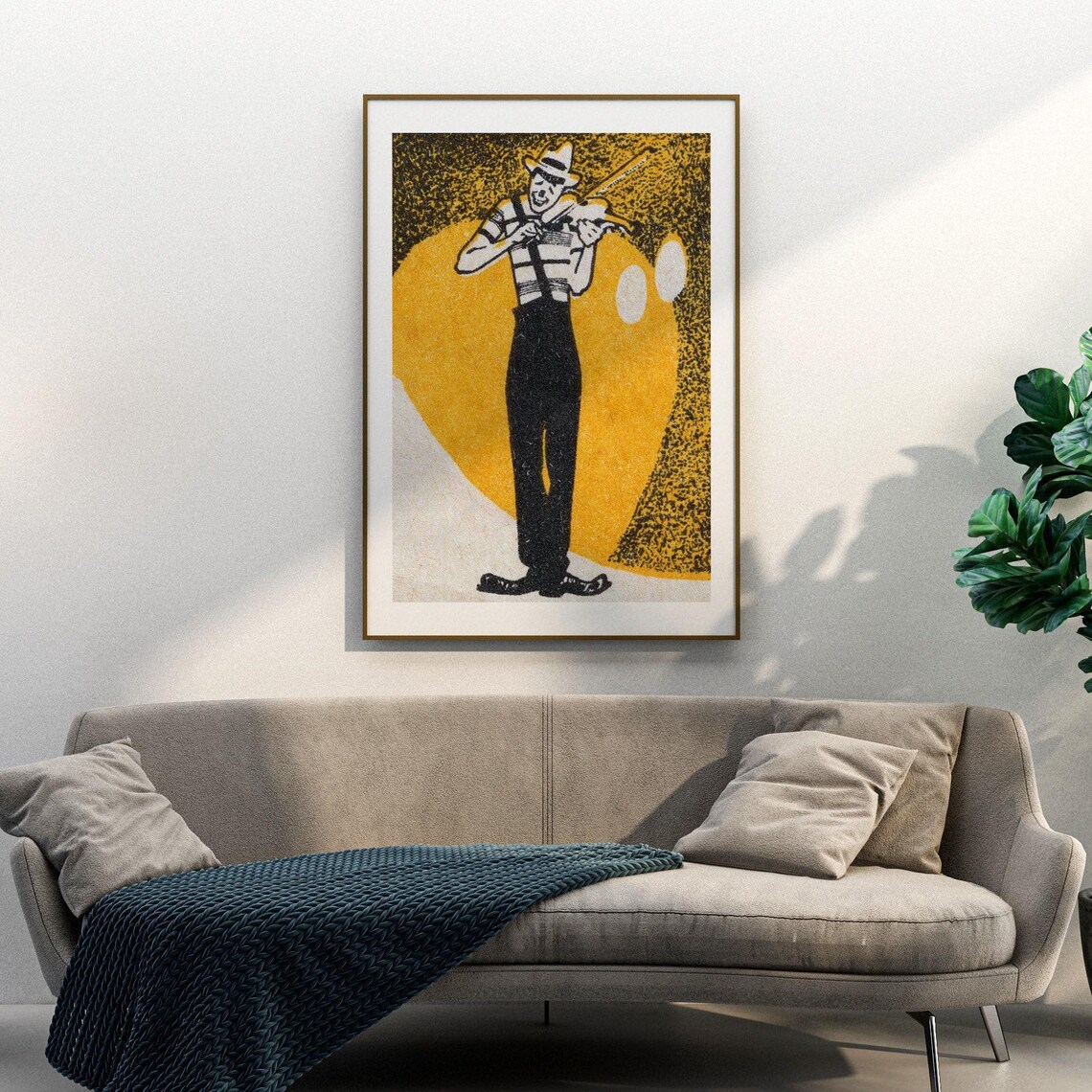 Clown Violinist Musician Yellow Vintage Matchbox Label Art Poster - Image 3