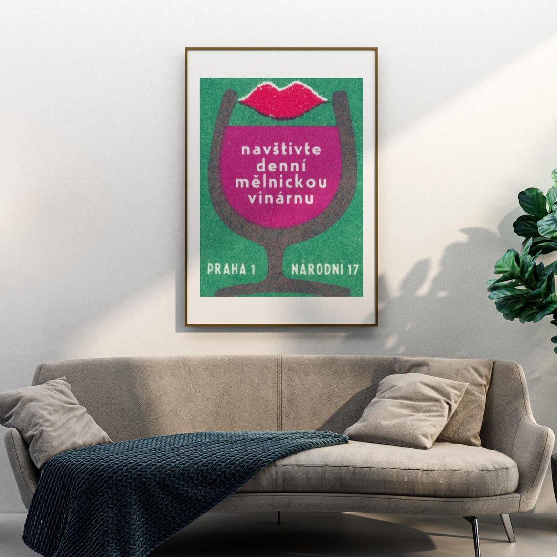 Melnicka Wine Bar Prague Wine Glass Lips Czech Label Art Poster - Image 3