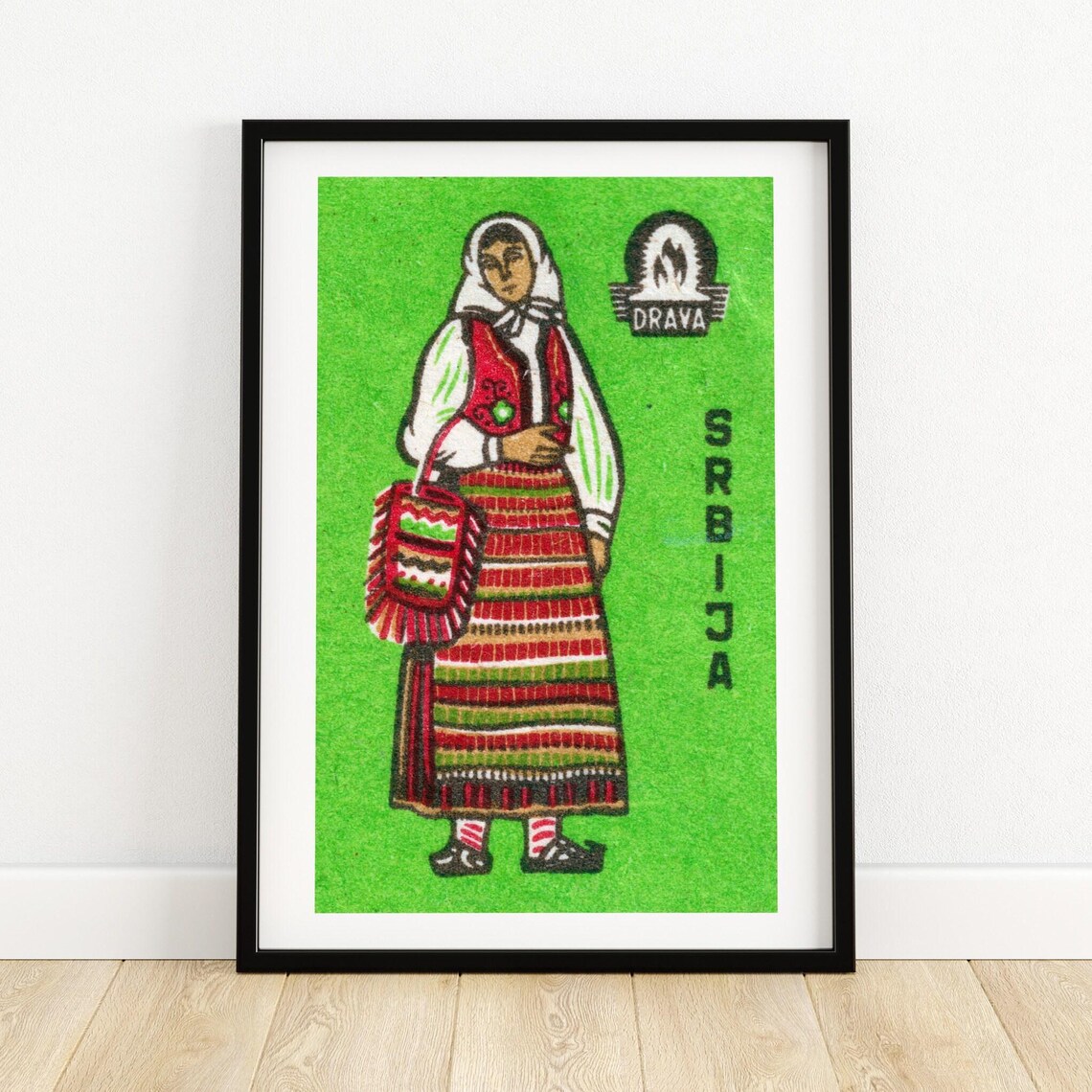 Srbija Serbian Folk Costume Woman Drava Green Matchbox Art Poster