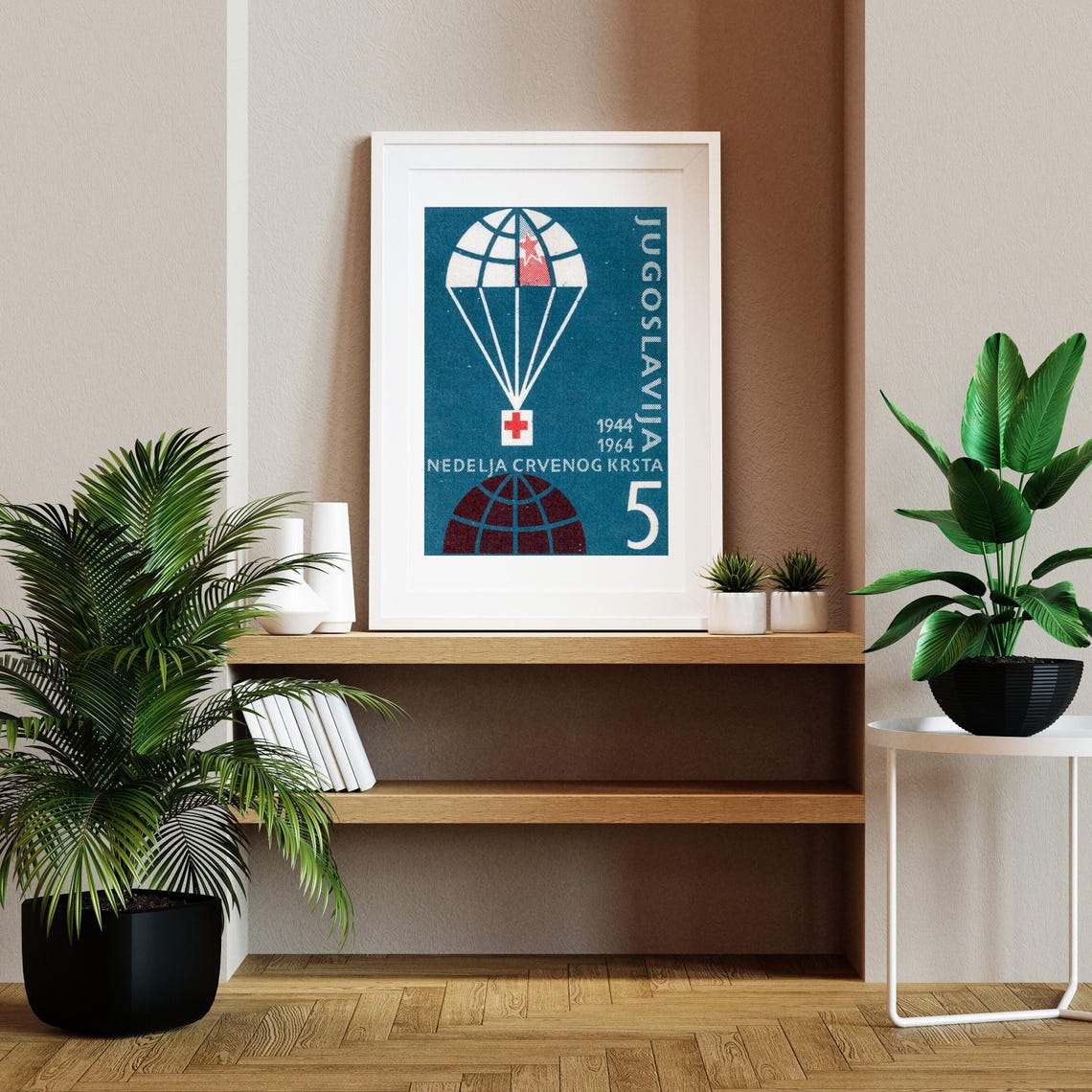 Yugoslavia Red Cross Week Parachute Vintage Postage Stamp Art Poster - Image 2