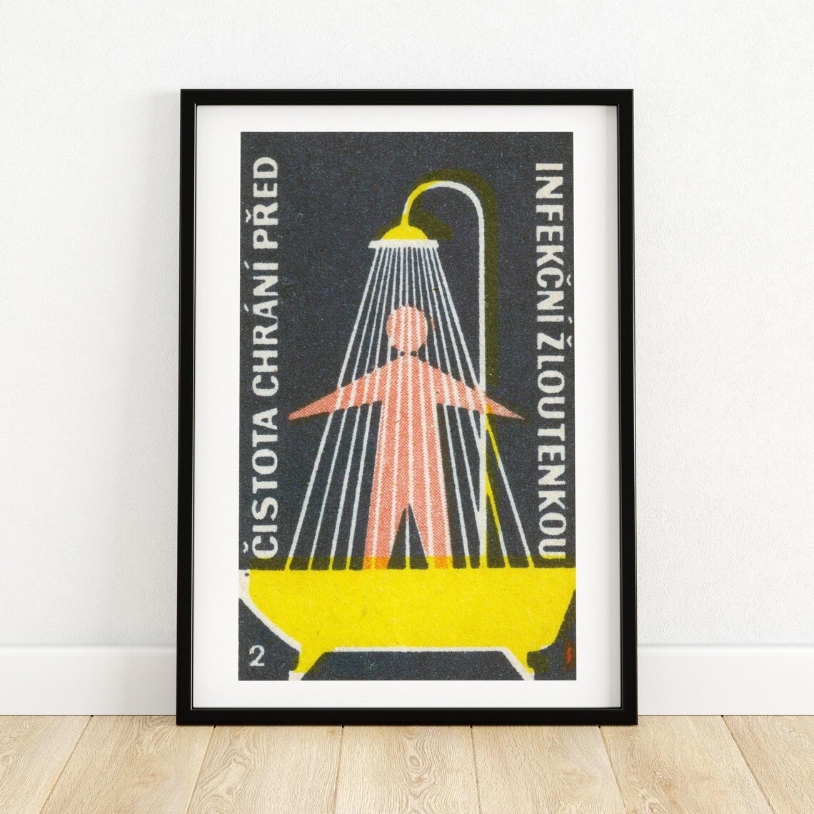 Person Under Shower, Vintage Czech Poster Print
