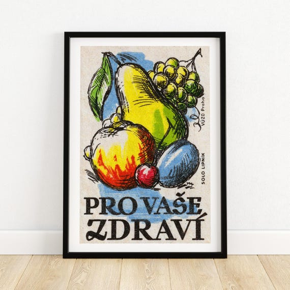 Rustic Fruit And Vegetables Matchbox Print Czech Wall Art Vintage Czech Art Matchbox Wall Poster Vintage Poster Print