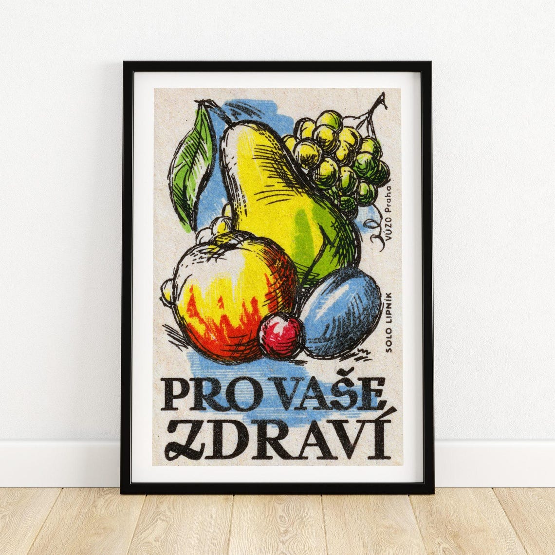 Pro Vase Zdravi Vintage Fruit Health Harvest Matchbox Label Poster