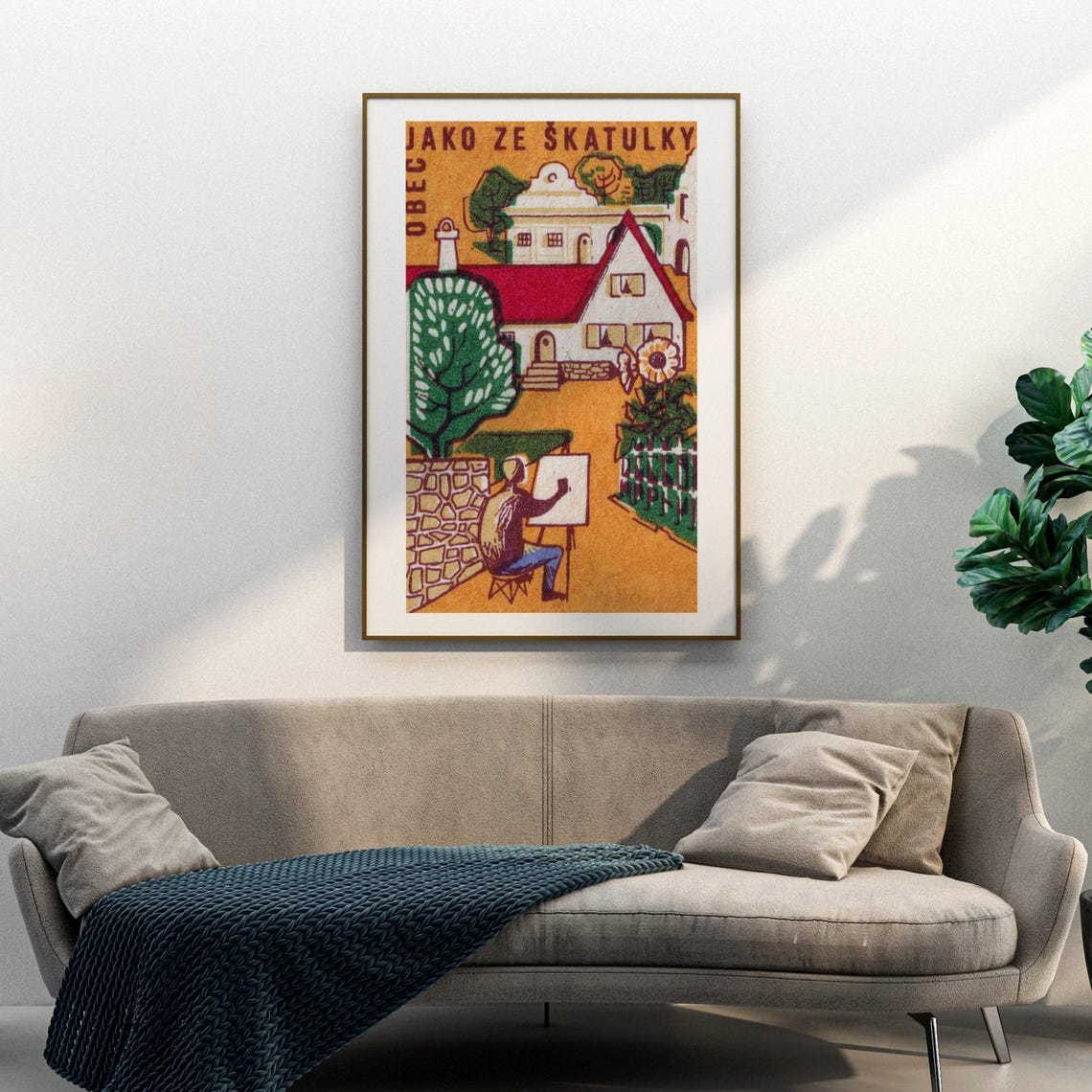 Village Painter Easel Czech Vintage Matchbox Label Art Poster - Image 3