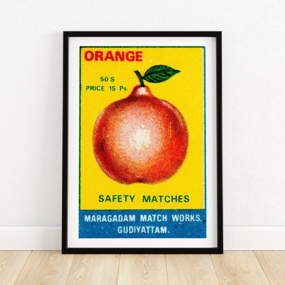 Orange Fruit Matchbox Print Aesthetic Wall Art Vintage Indian Art Matchbox Wall Poster Vintage Poster Print