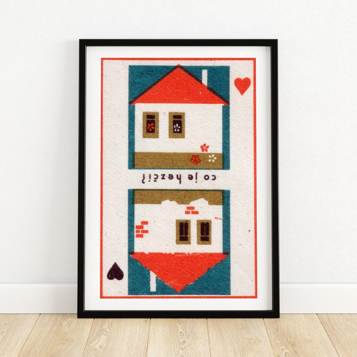 Optical Illusion House Playing Card Vintage Czech Matchbox Poster