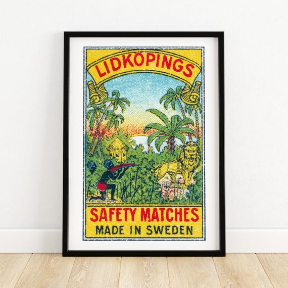 Jungle Hunting Matchbox Print Aesthetic Wall Art Vintage Swedish Art Matchbox Wall Poster Vintage Poster Print