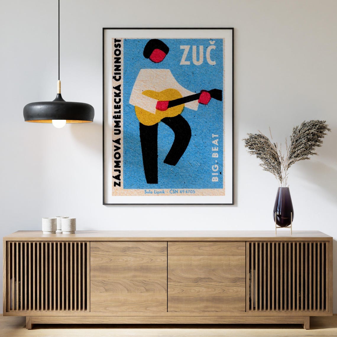 Zuc Big Beat Vintage Czech Guitar Player Matchbox Label Poster - Image 4