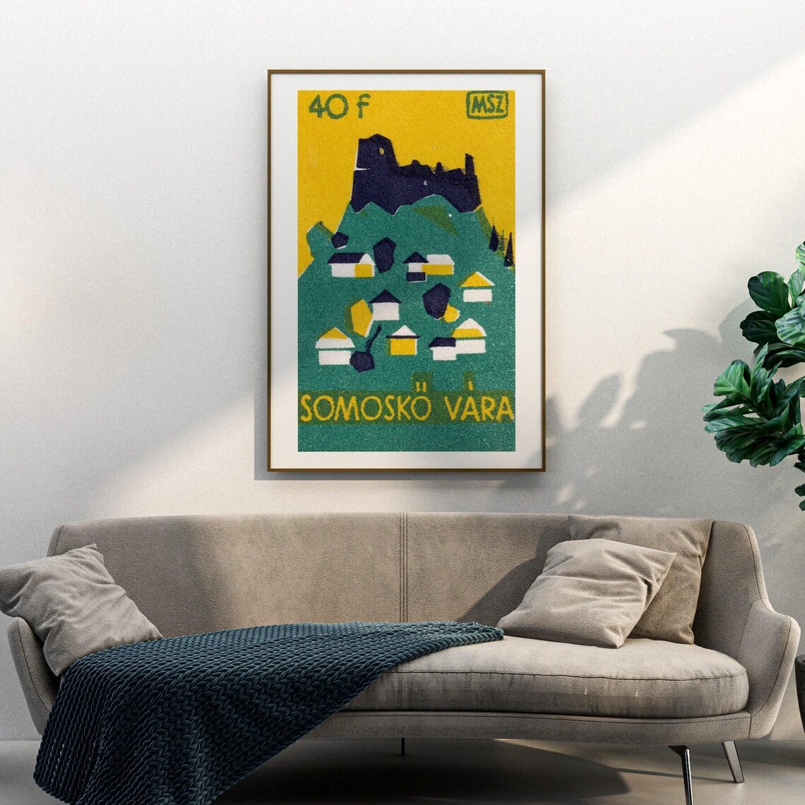 Somosk Castle Ruins Village Yellow Sky Vintage Hungarian Poster - Image 3