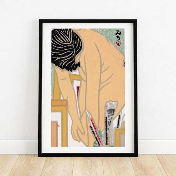 Japanese Woman Artist At Easel Vintage Matchbox Label Woodblock Art Poster