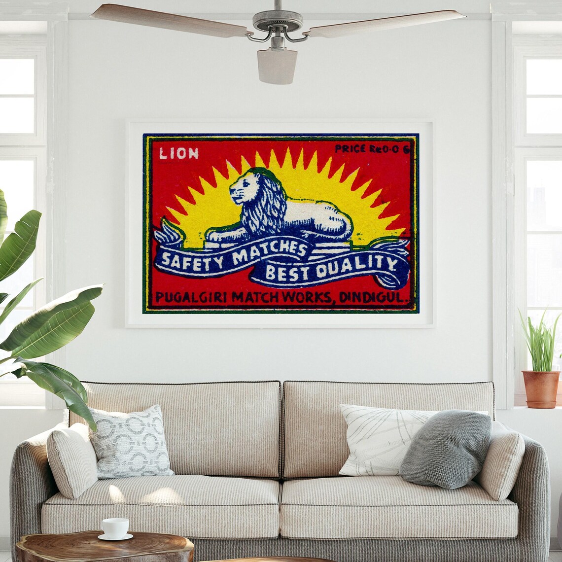 Lion Safety Matches Vintage Indian Matchbox Label Art Poster - Image 3