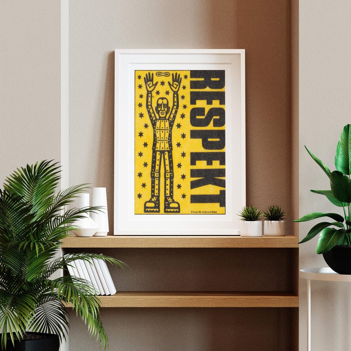 Respekt Tin Man Robot Stars Bold Yellow Matchbox Art Vintage Poster - Image 2