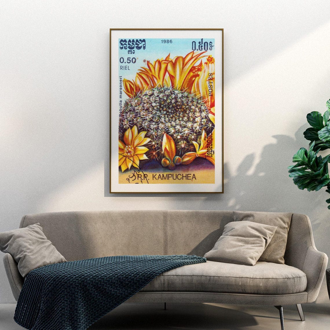 Cambodia 1986 Cactus Bloom Postage Stamp Rebutia Flower Poster - Image 3