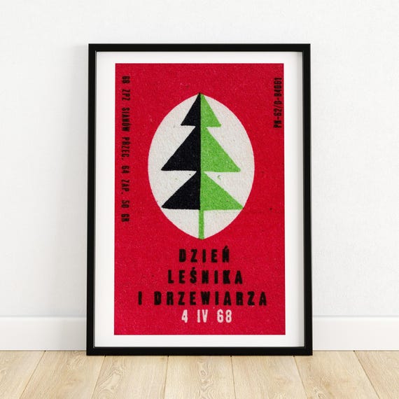Pine Tree Matchbox Print Czech Wall Art Vintage Czech Art Matchbox Wall Poster Vintage Poster Print